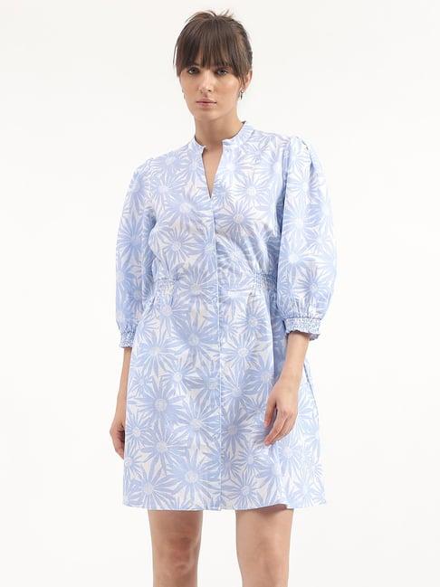 united colors of benetton blue & white floral print shirt dress