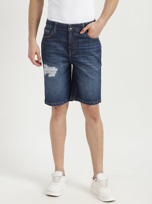 united colors of benetton blue distressed denim shorts