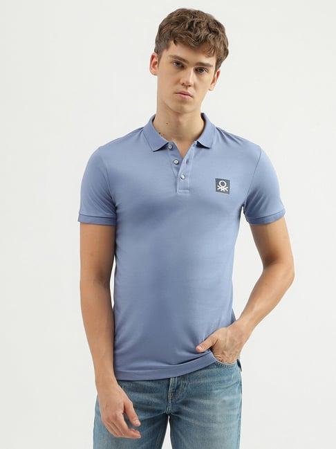 united colors of benetton blue regular fit printed polo t-shirt
