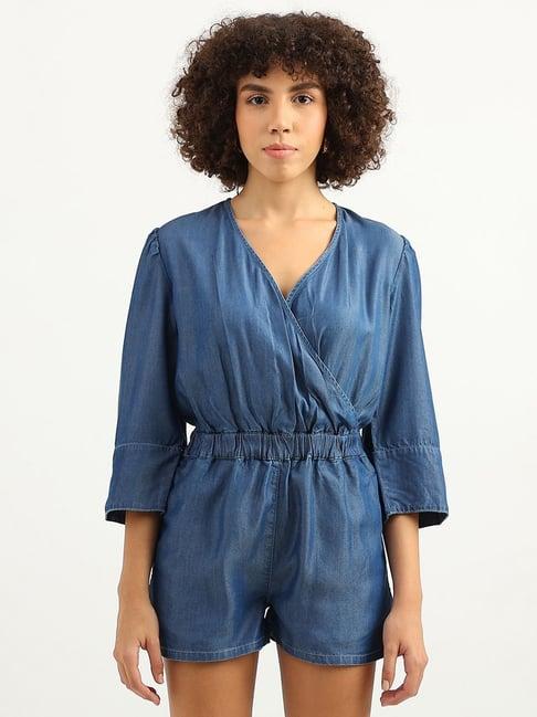 united colors of benetton blue v neck jumpsuit