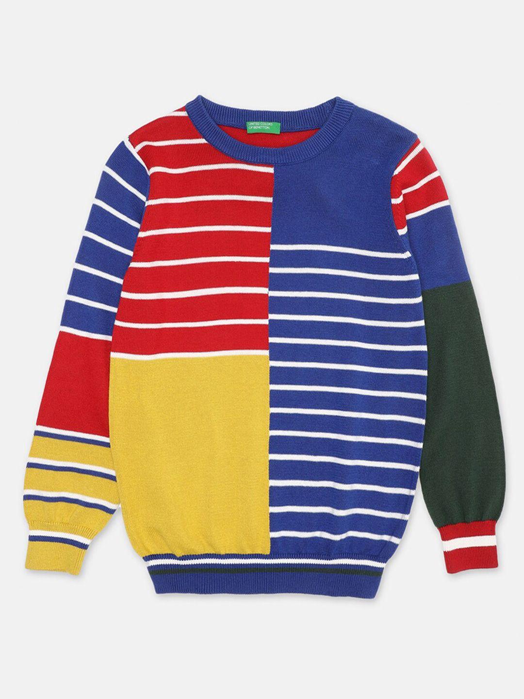 united colors of benetton boys blue & red striped pullover