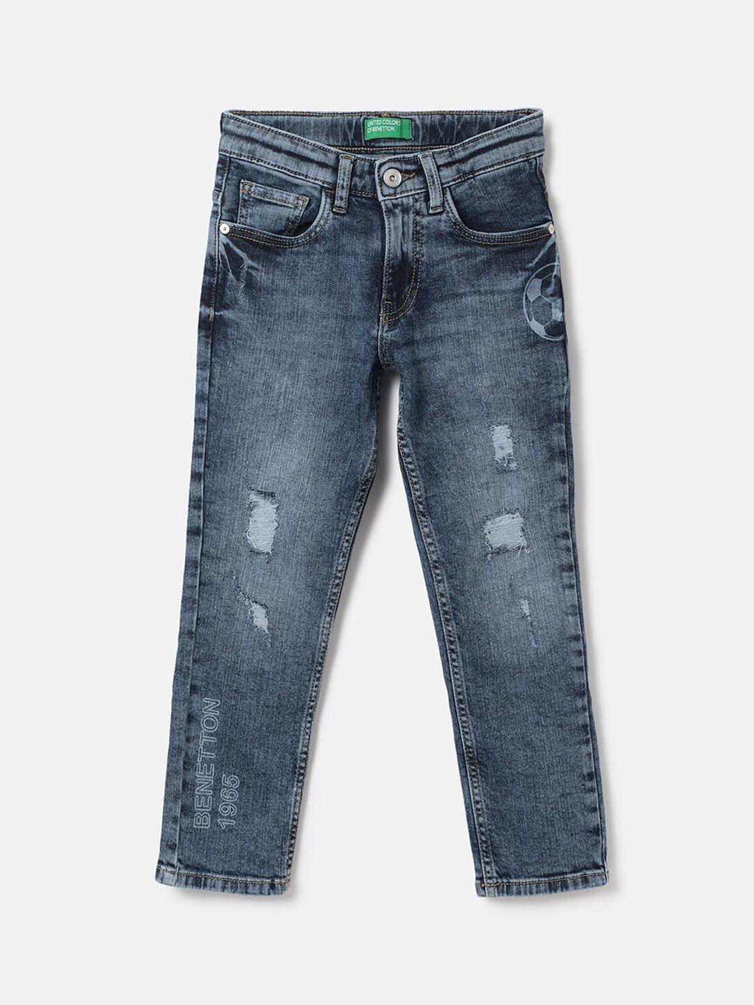 united colors of benetton boys blue cotton straight fit low distress light fade jeans