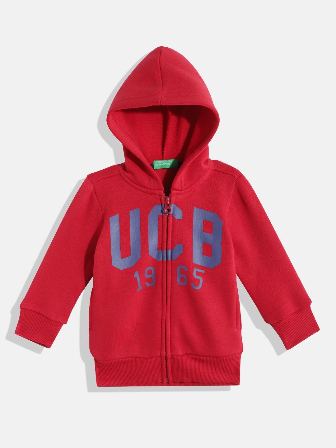 united colors of benetton boys brand logo printed hooded front open sweatshirt