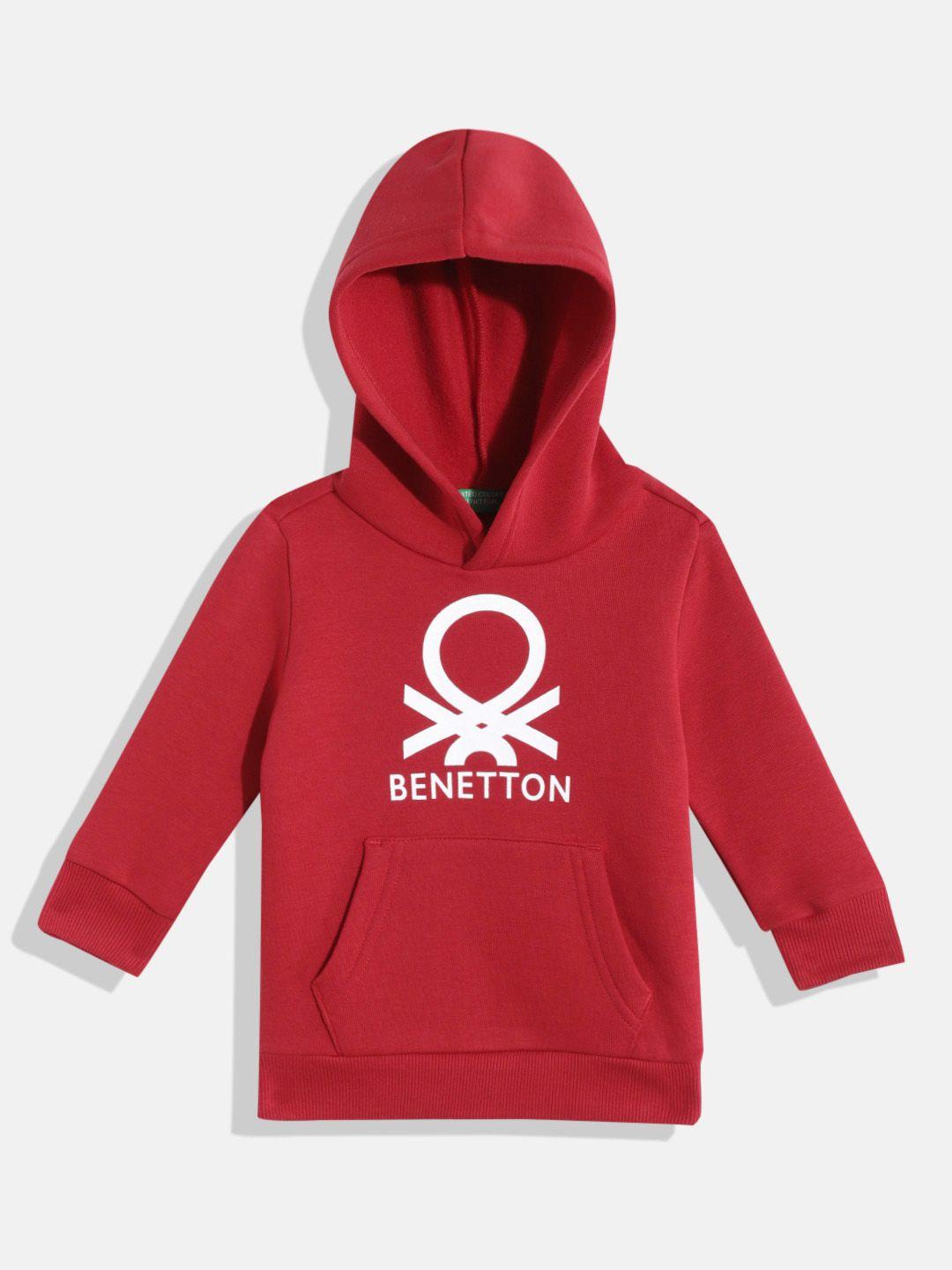united colors of benetton boys brand logo printed hooded sweatshirt