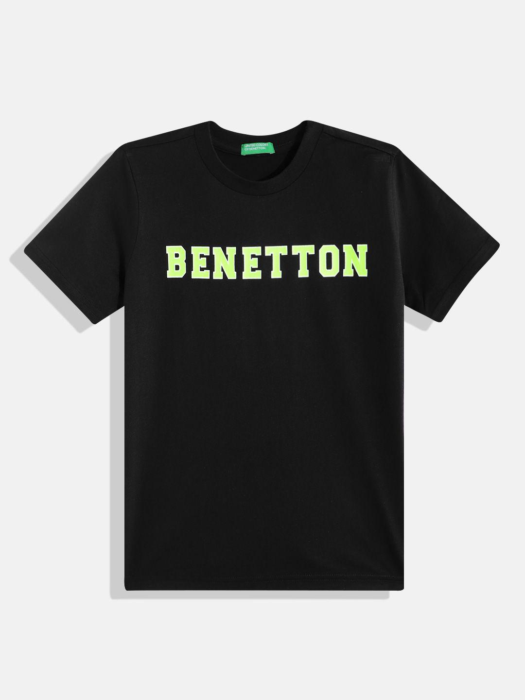 united colors of benetton boys brand logo printed pure cotton t-shirt