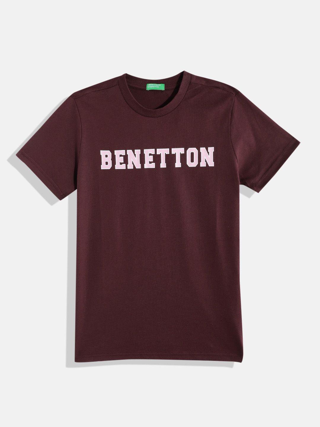 united colors of benetton boys brand logo printed pure cotton t-shirt