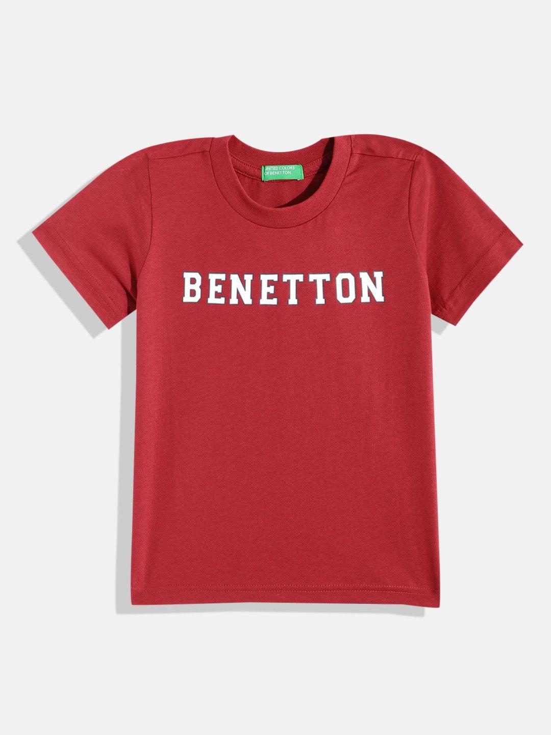 united colors of benetton boys brand logo printed pure cotton t-shirt