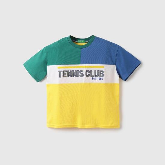 united colors of benetton boys colourblocked graphic-print t-shirt