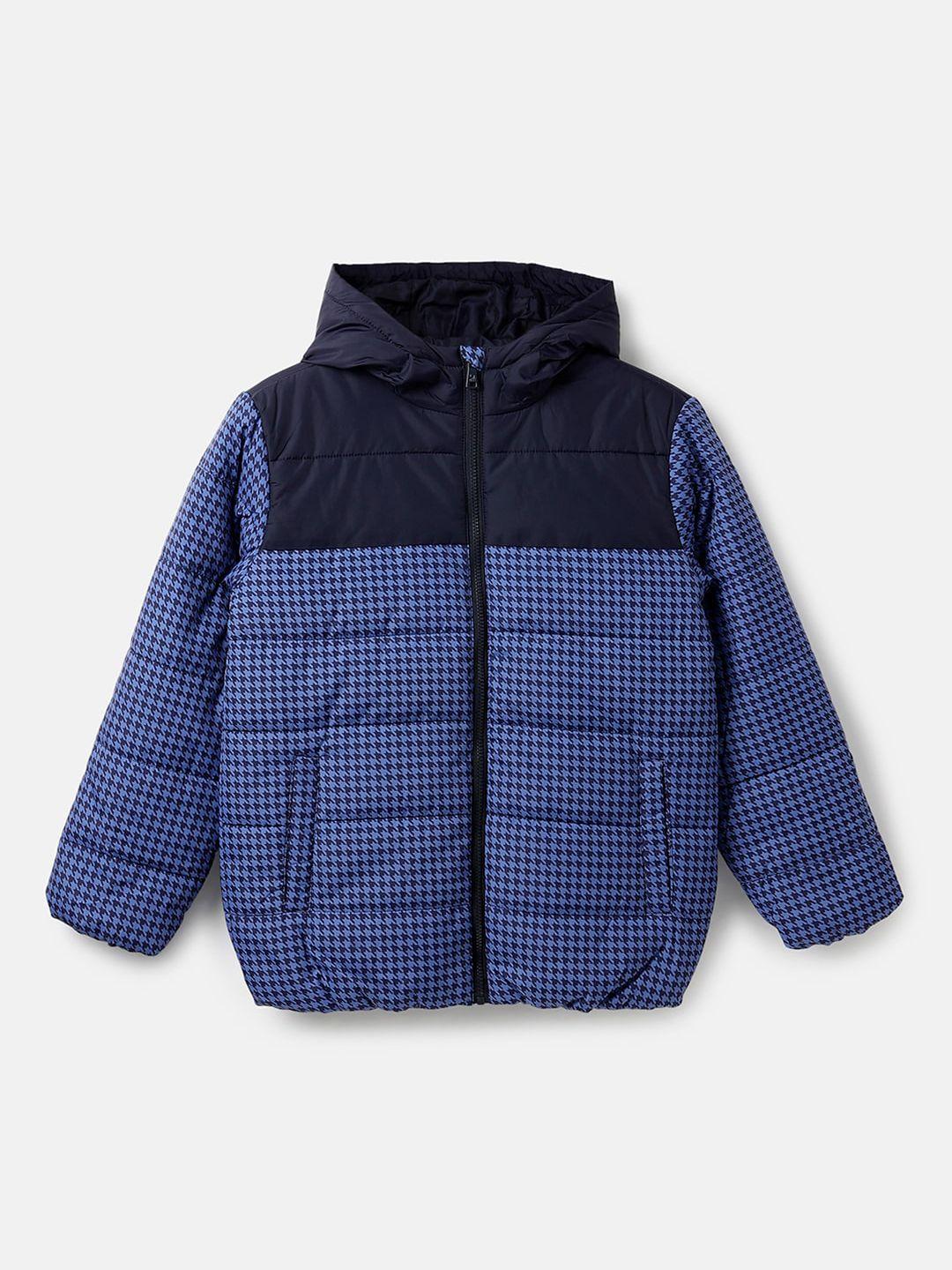 united colors of benetton boys geometric printed hooded padded jacket