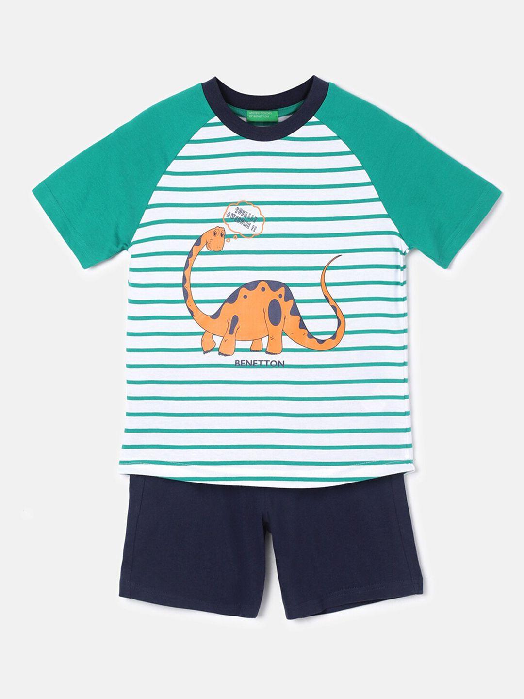 united colors of benetton boys graphic printed pure cotton t-shirt with shorts