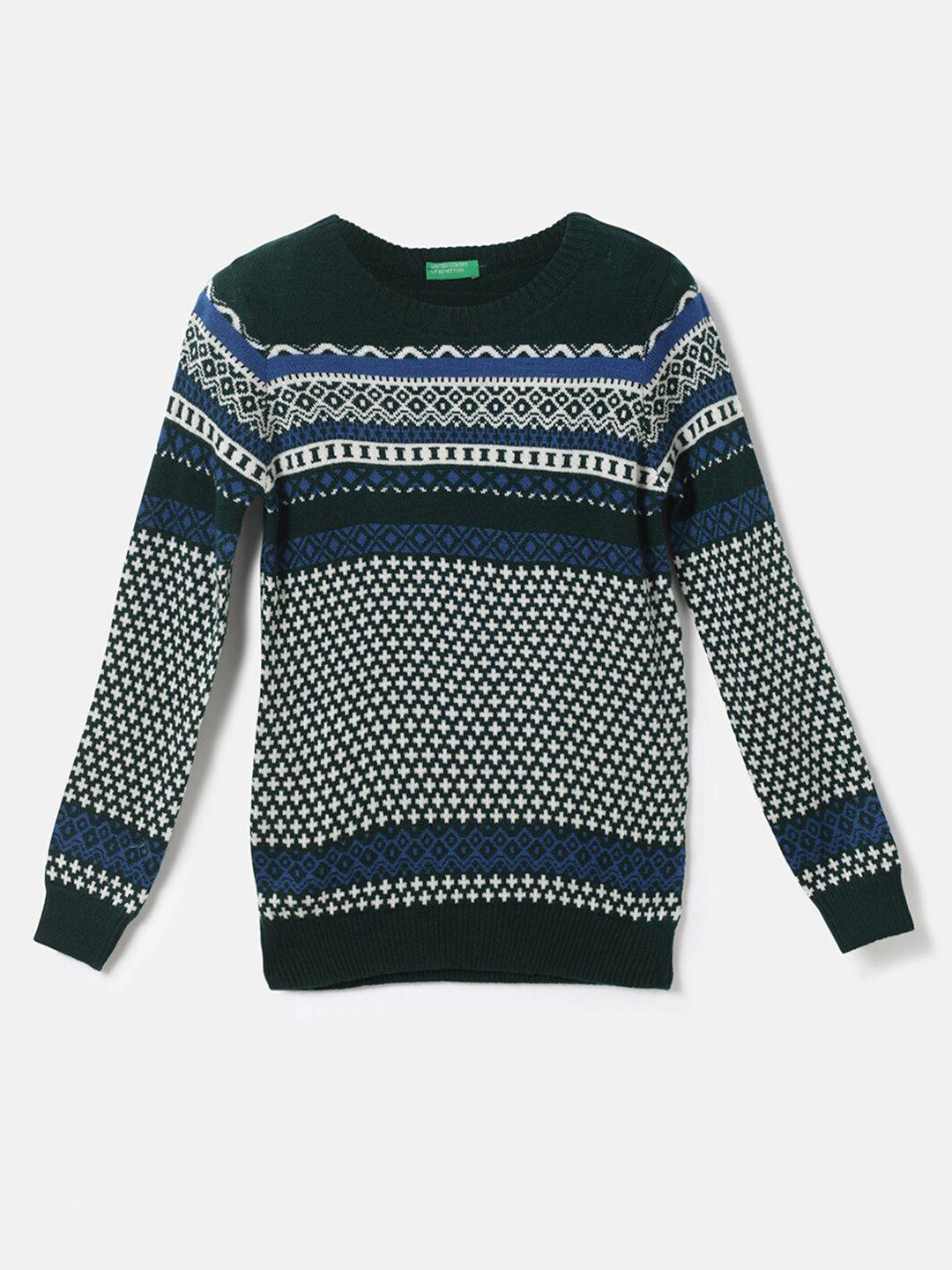 united colors of benetton boys green & blue printed pullover