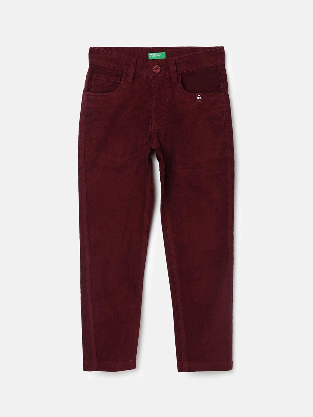 united colors of benetton boys maroon slim fit cotton trouser