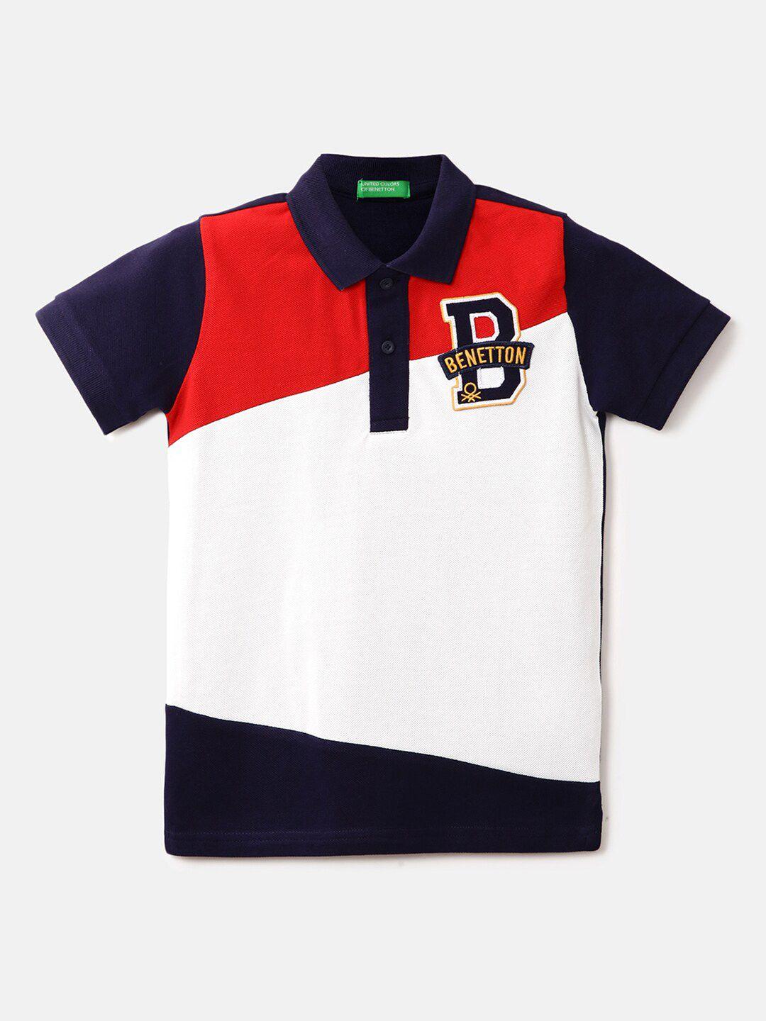 united colors of benetton boys navy blue colourblocked polo collar t-shirt