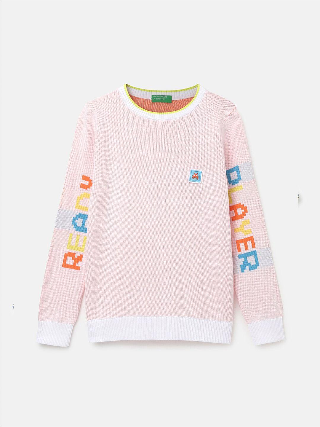 united colors of benetton boys pink & orange typography printed pullover