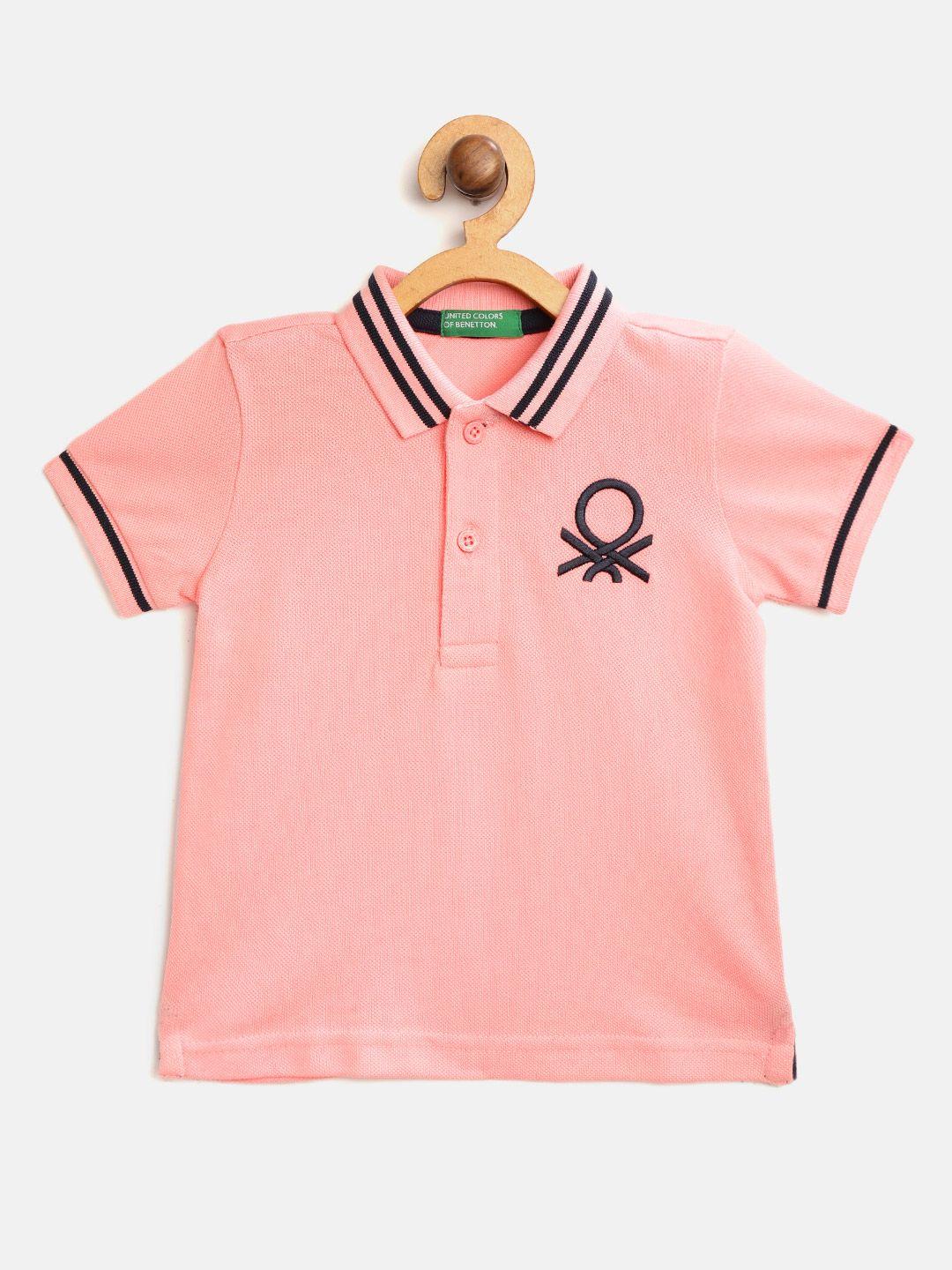 united colors of benetton boys pink solid polo collar t-shirt