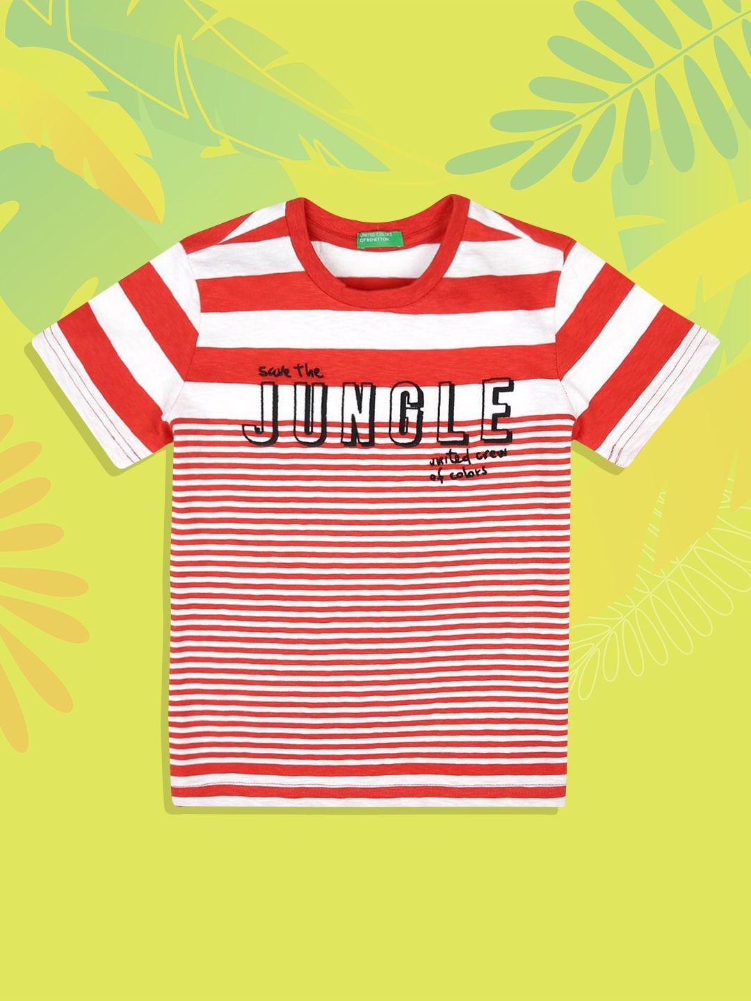 united colors of benetton boys red & white alyssum striped applique t-shirt