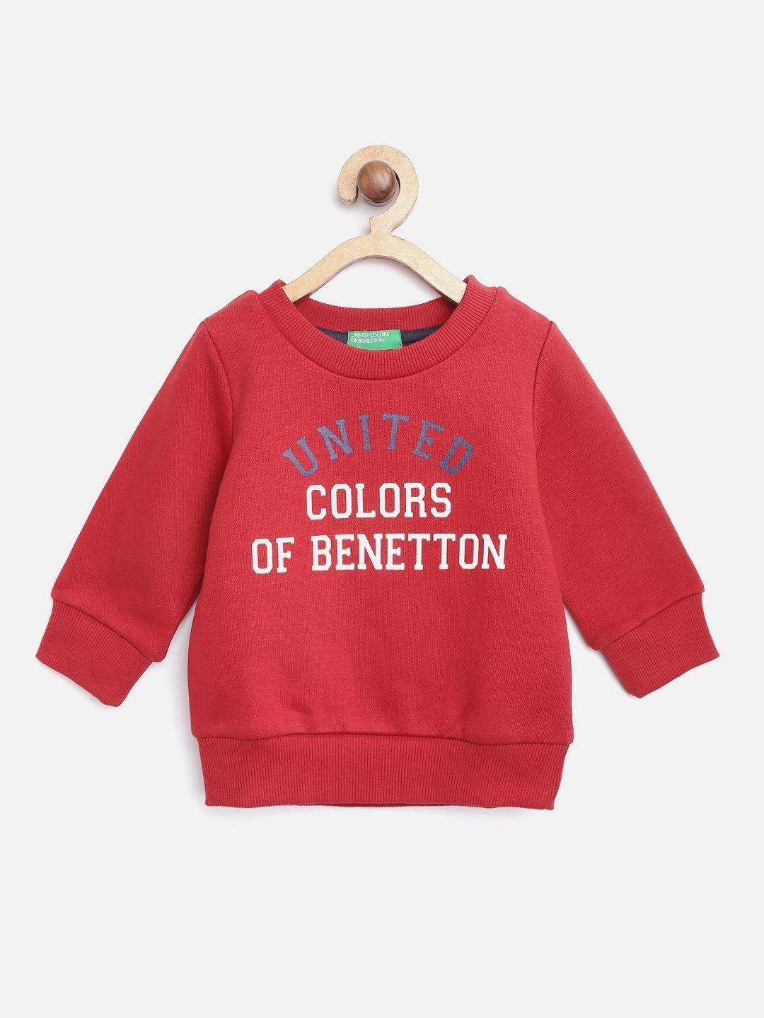 united colors of benetton boys red & white brand logo printed sweatshirt