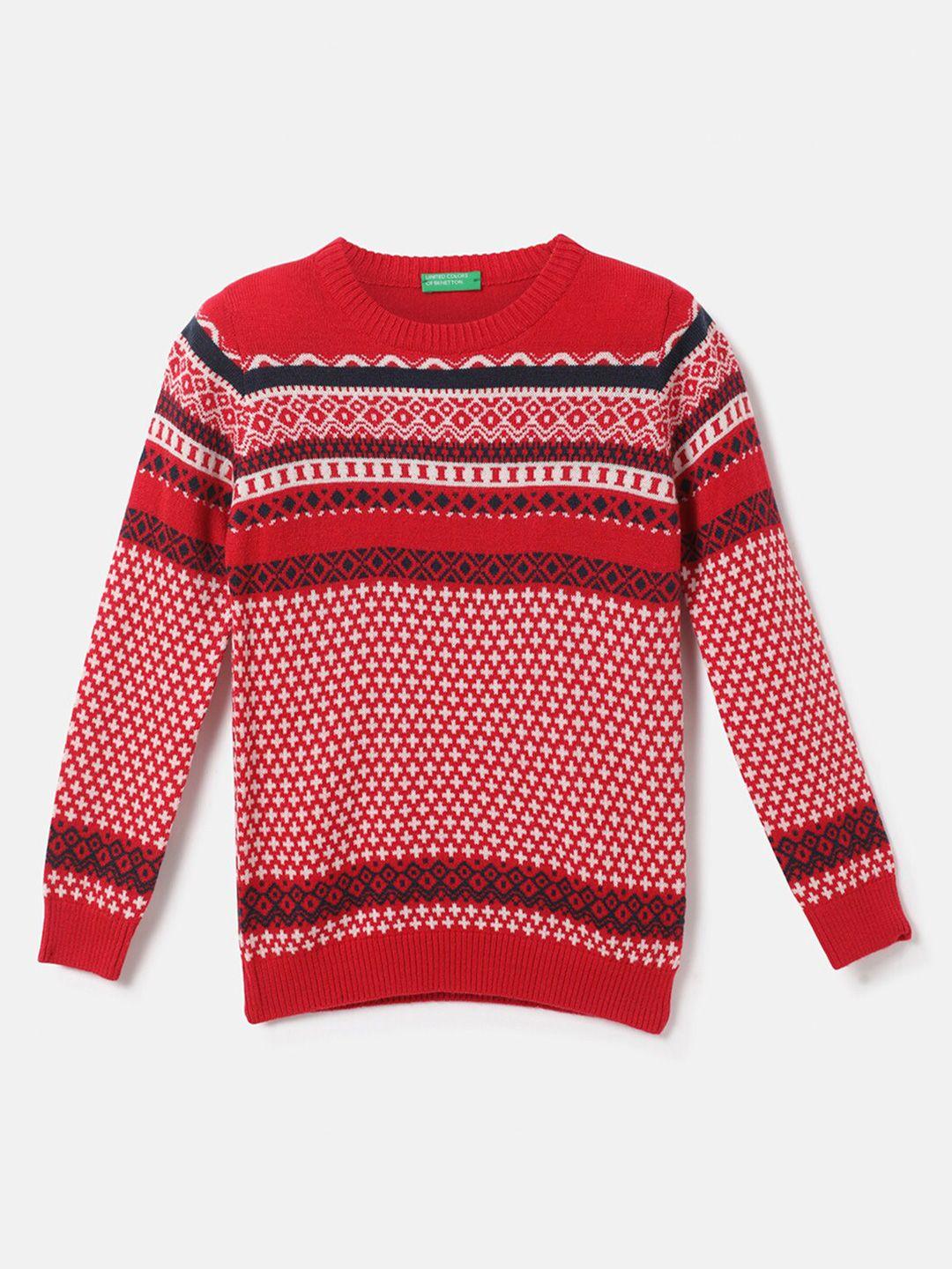 united colors of benetton boys red & white printed pullover