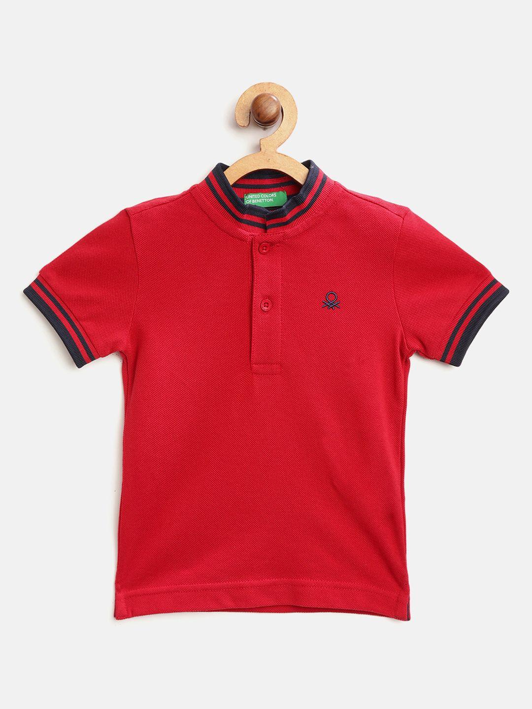 united colors of benetton boys red solid polo collar t-shirt