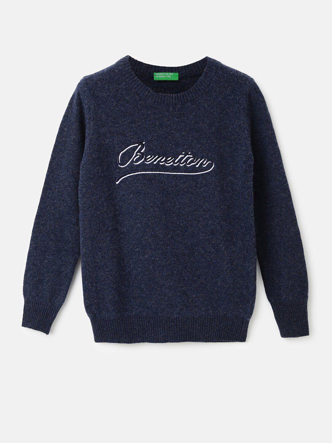 united colors of benetton boys typography embroidered pullover sweater