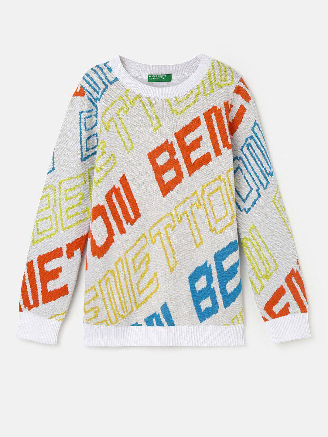 united colors of benetton boys typography printed cotton pullover sweater