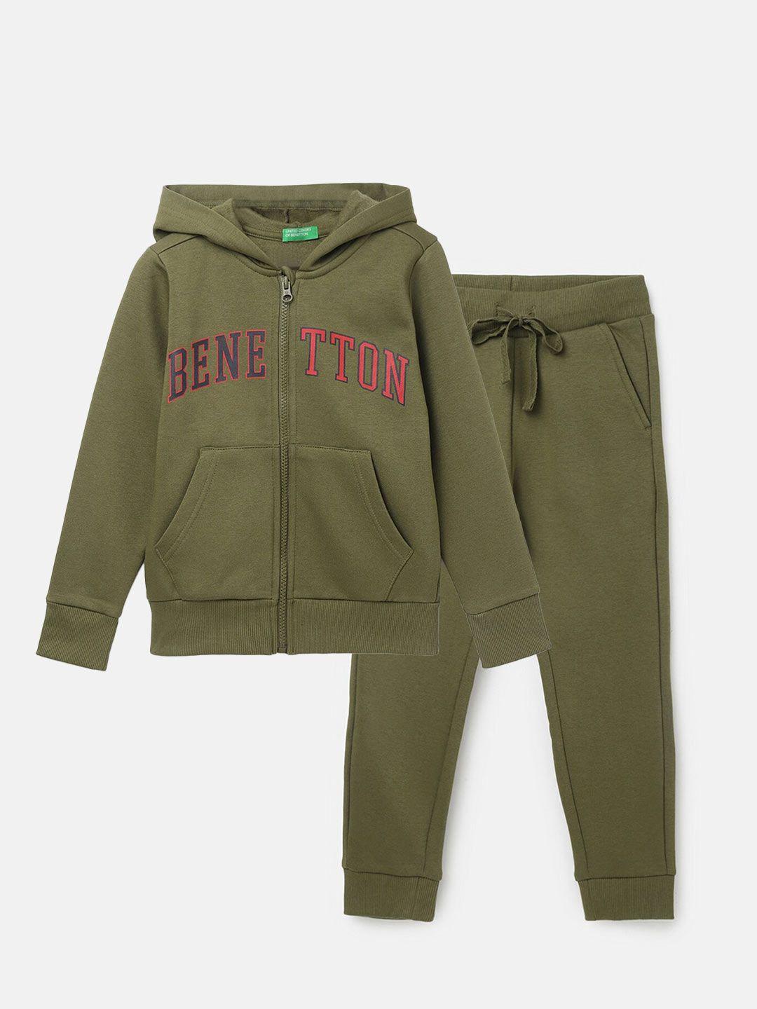 united colors of benetton boys typography printed hooded sweatshirt and joggers
