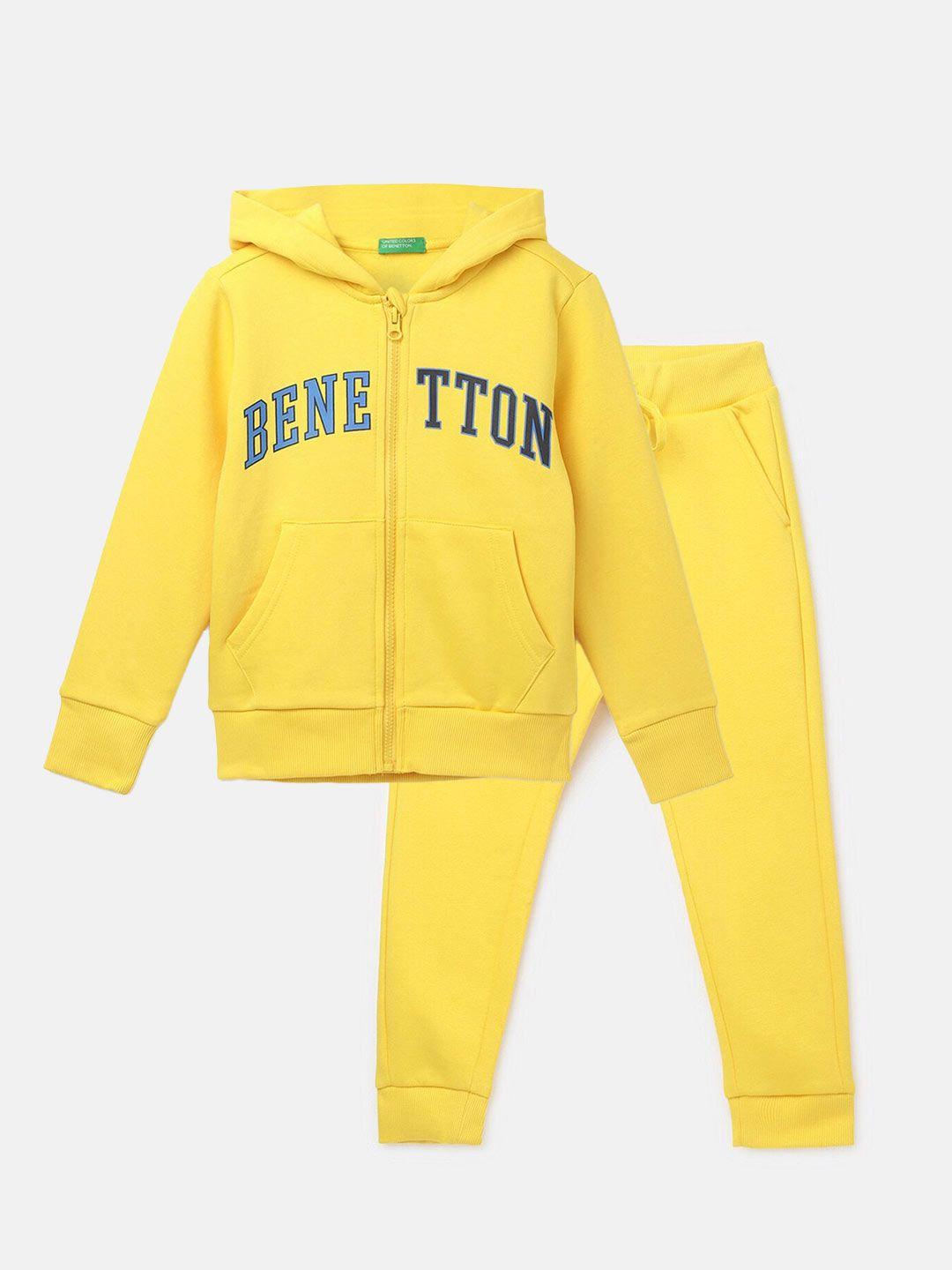 united colors of benetton boys typography printed hooded sweatshirt and joggers