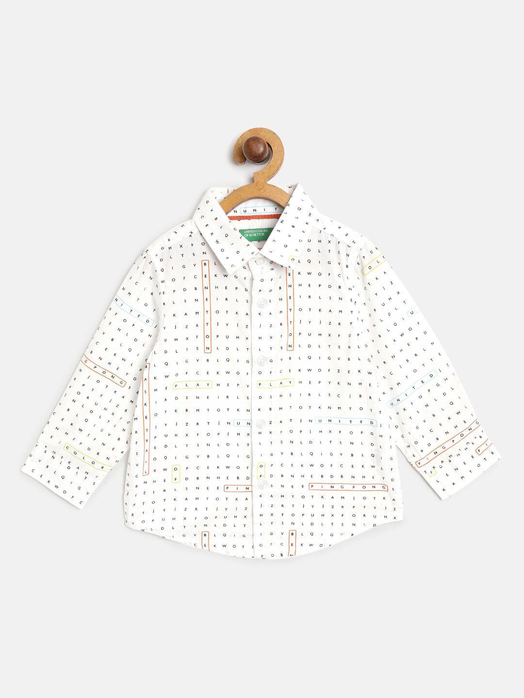 united colors of benetton boys white & black regular fit printed casual shirt