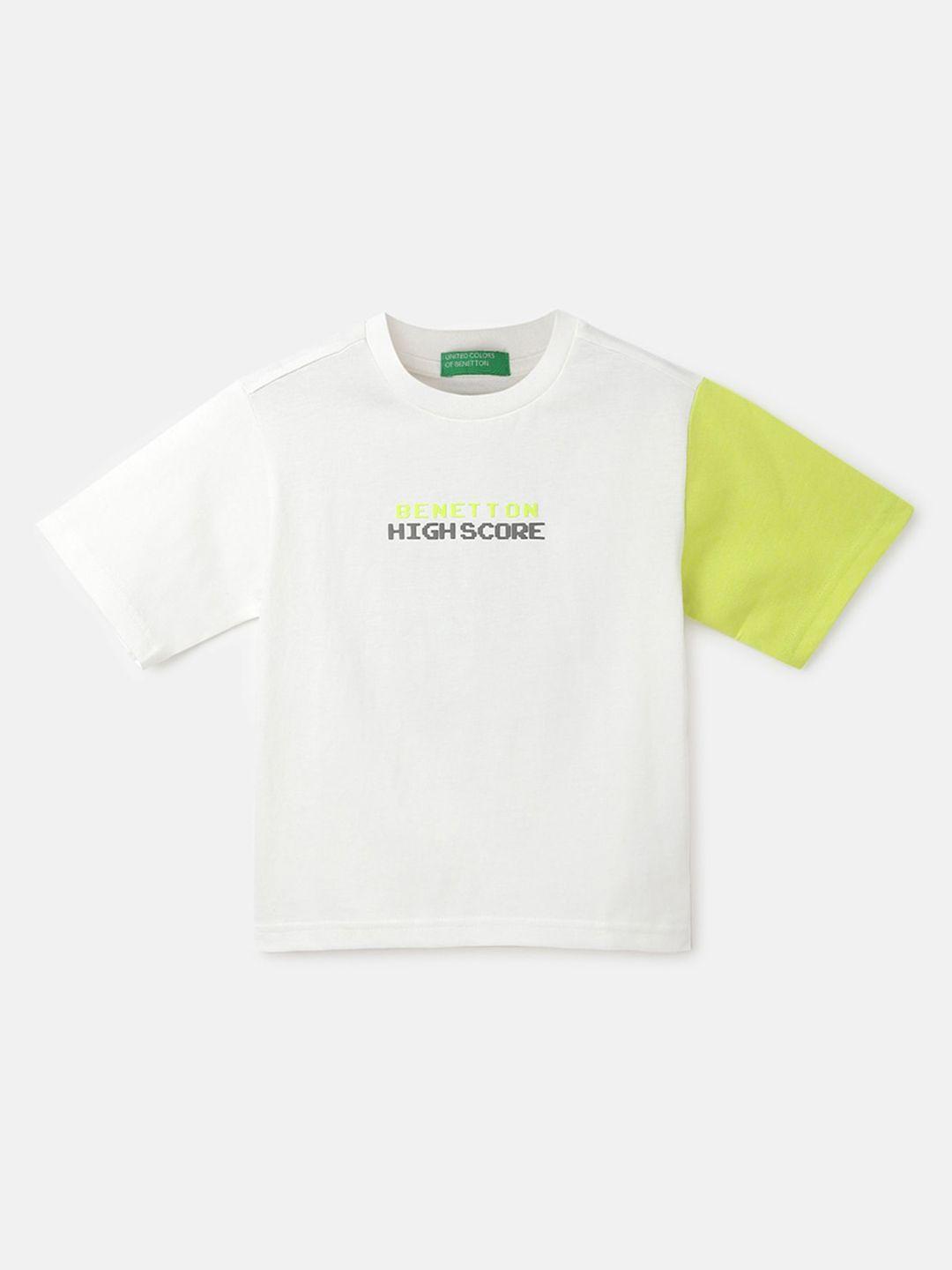 united colors of benetton boys white typography boxy t-shirt