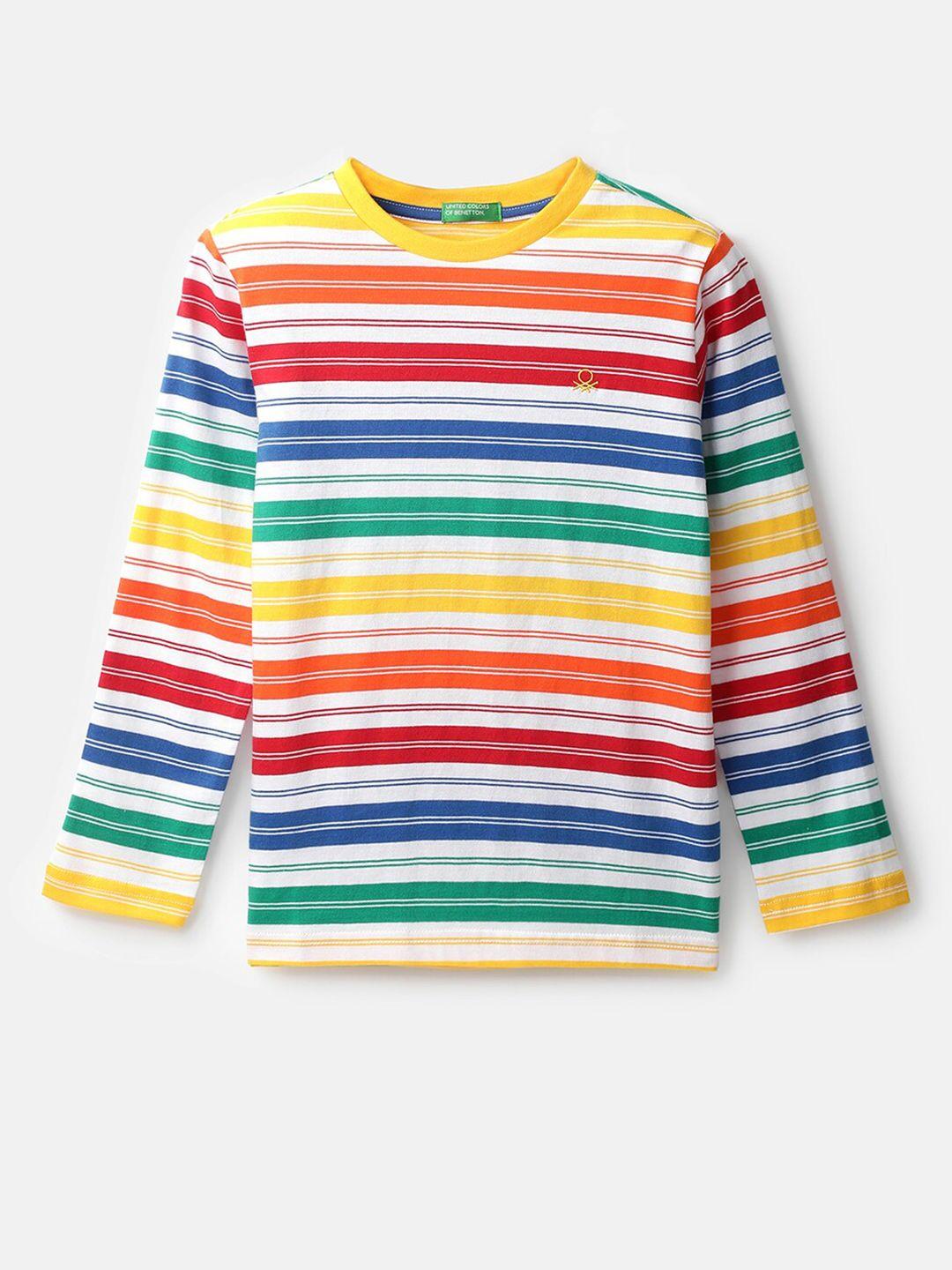 united colors of benetton boys yellow & red cotton striped t-shirt