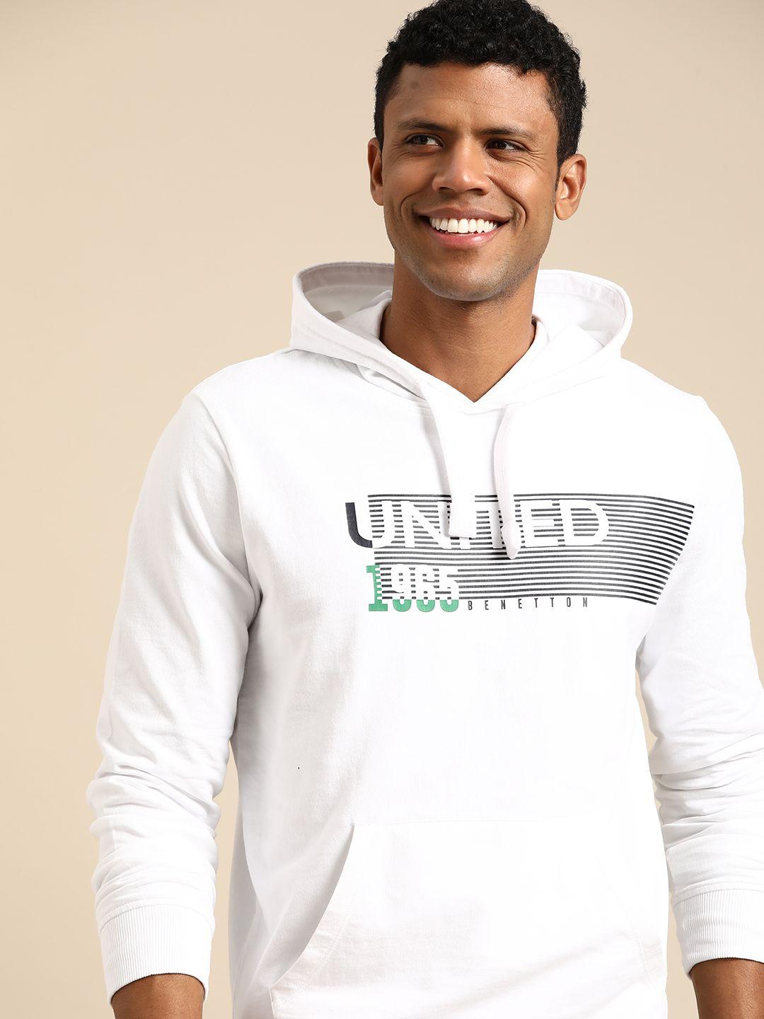 united colors of benetton brand detail printed pure cotton hooded sweatshirt