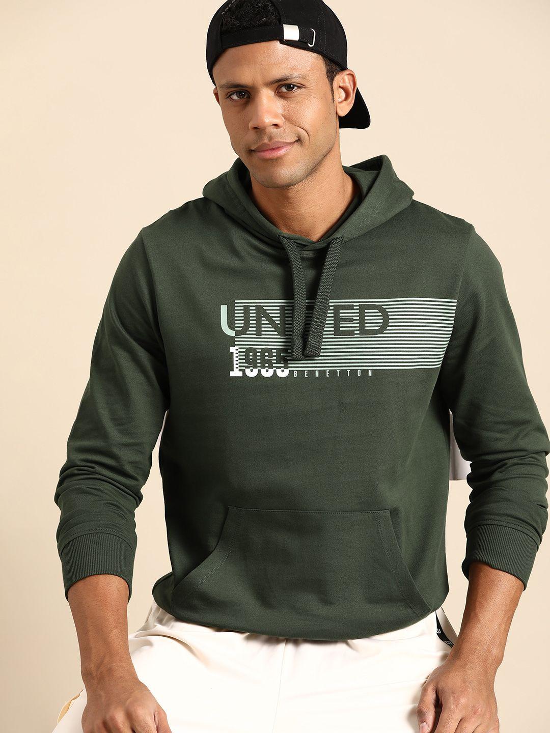 united colors of benetton brand detail printed pure cotton hooded sweatshirt