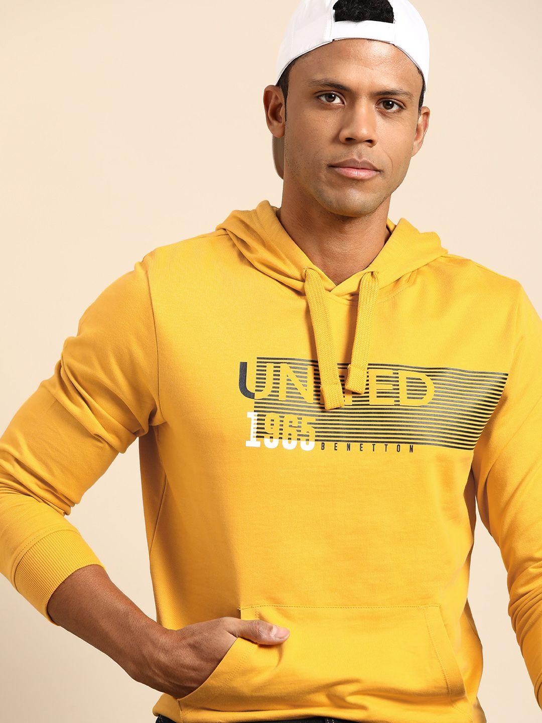 united colors of benetton brand detail printed pure cotton hooded sweatshirt