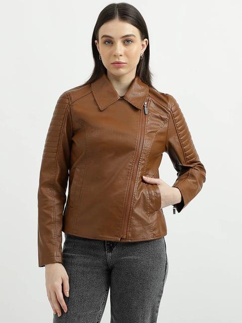 united colors of benetton brown biker jacket