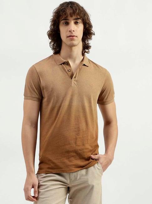 united colors of benetton brown regular fit cotton polo t-shirt