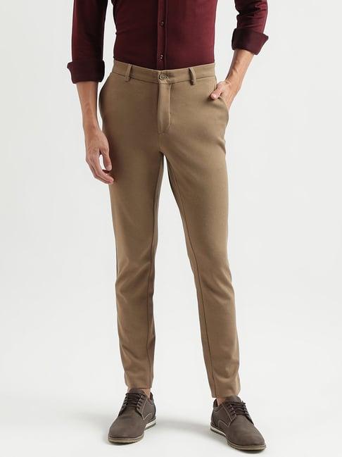 united colors of benetton brown slim fit flat front trousers