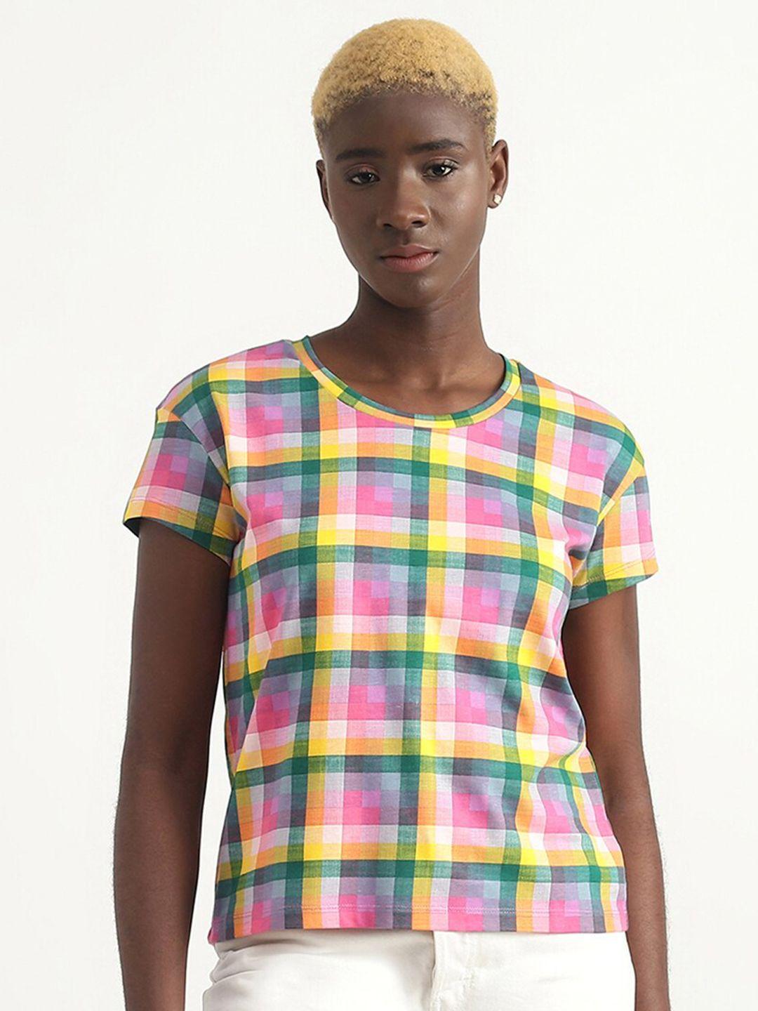 united colors of benetton checked cotton top