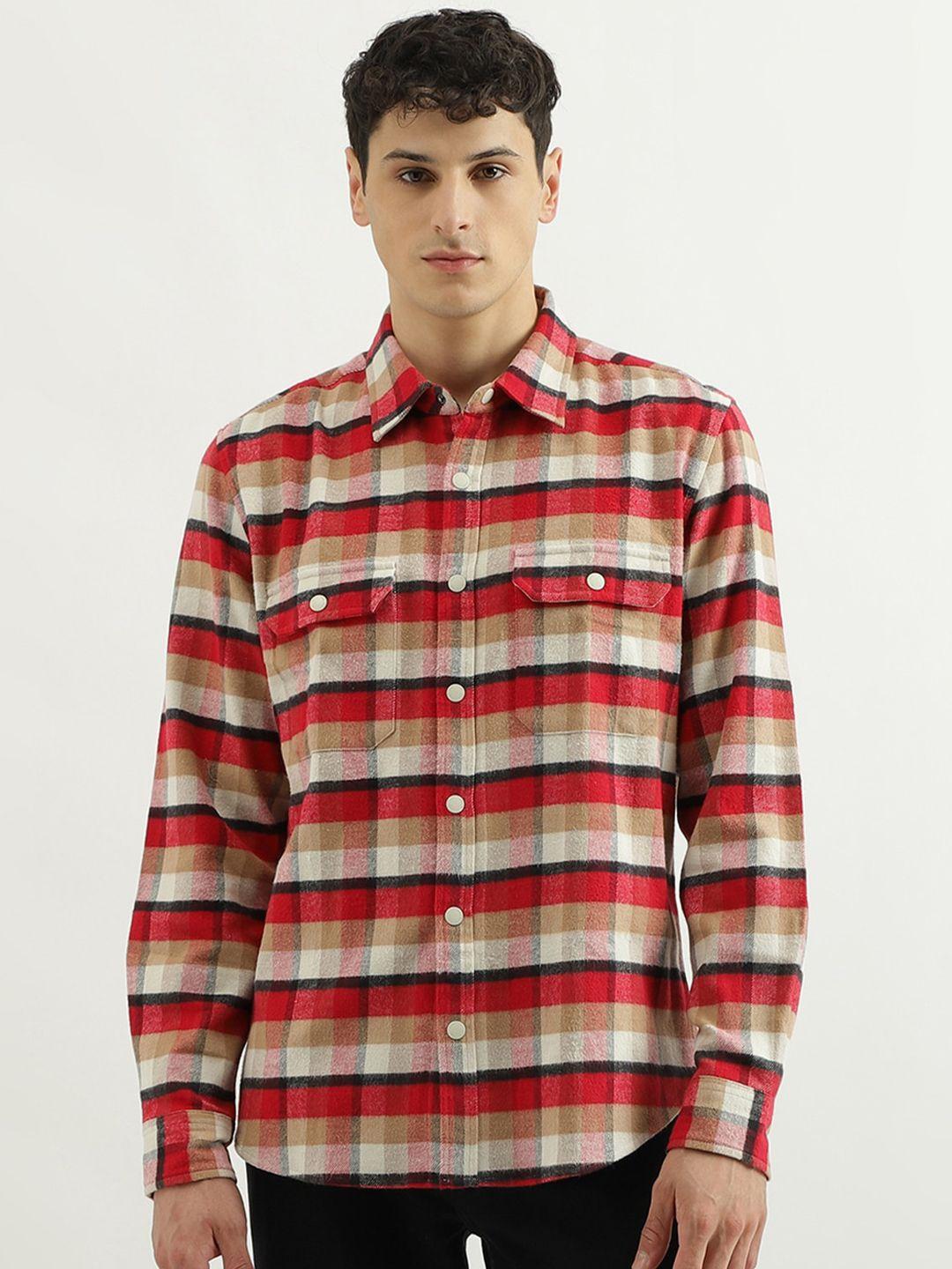 united colors of benetton checked pure cotton casual shirt