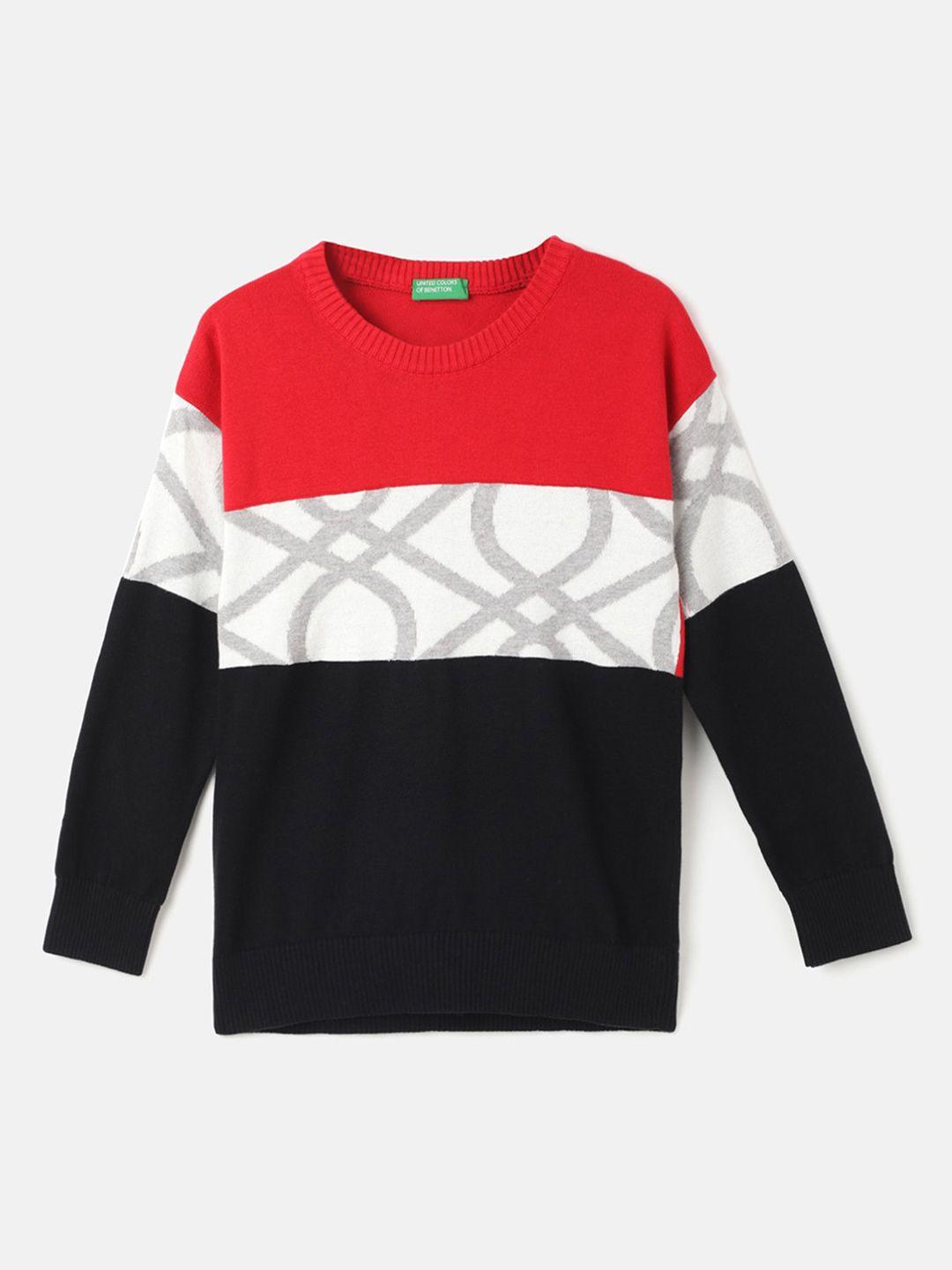 united colors of benetton colourblocked self design cotton sweatshirt