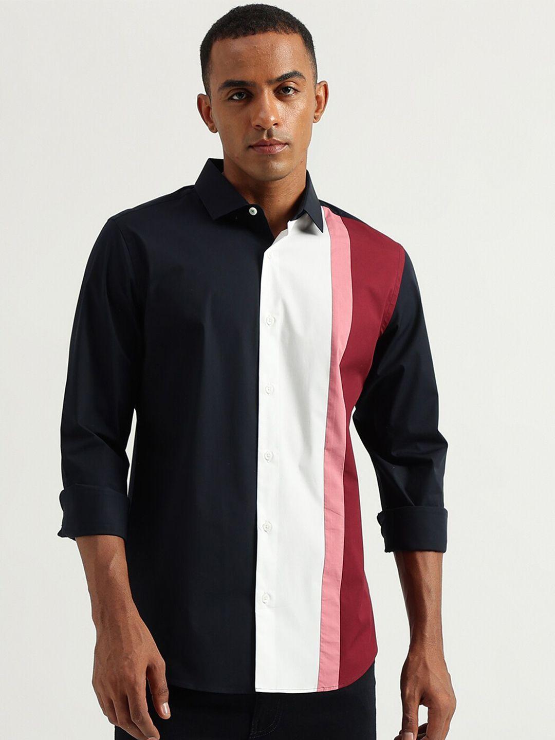 united colors of benetton colourblocked slim fit cotton casual shirt
