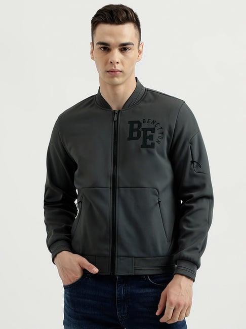 united colors of benetton dark grey regular fit bomber jacket