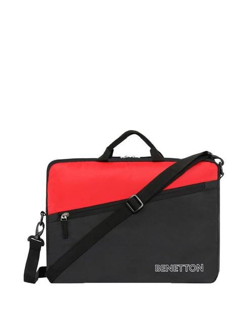 united colors of benetton edgar black & red medium laptop messenger bag