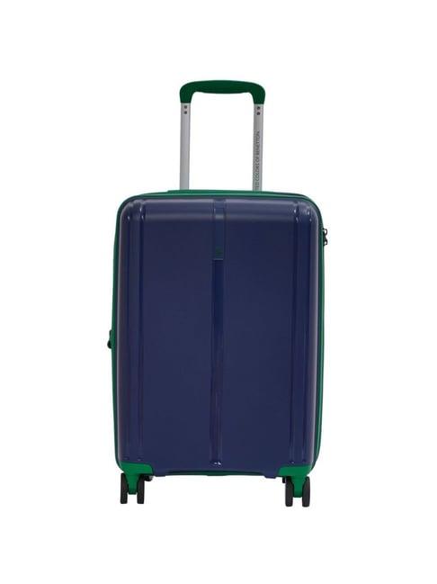 united colors of benetton emerald navy textured hard cabin trolley bag - 55.5 cm