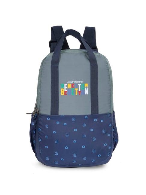 united colors of benetton fermo green & navy polyester printed backpack