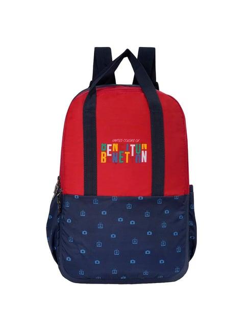 united colors of benetton fermo red & navy polyester printed backpack