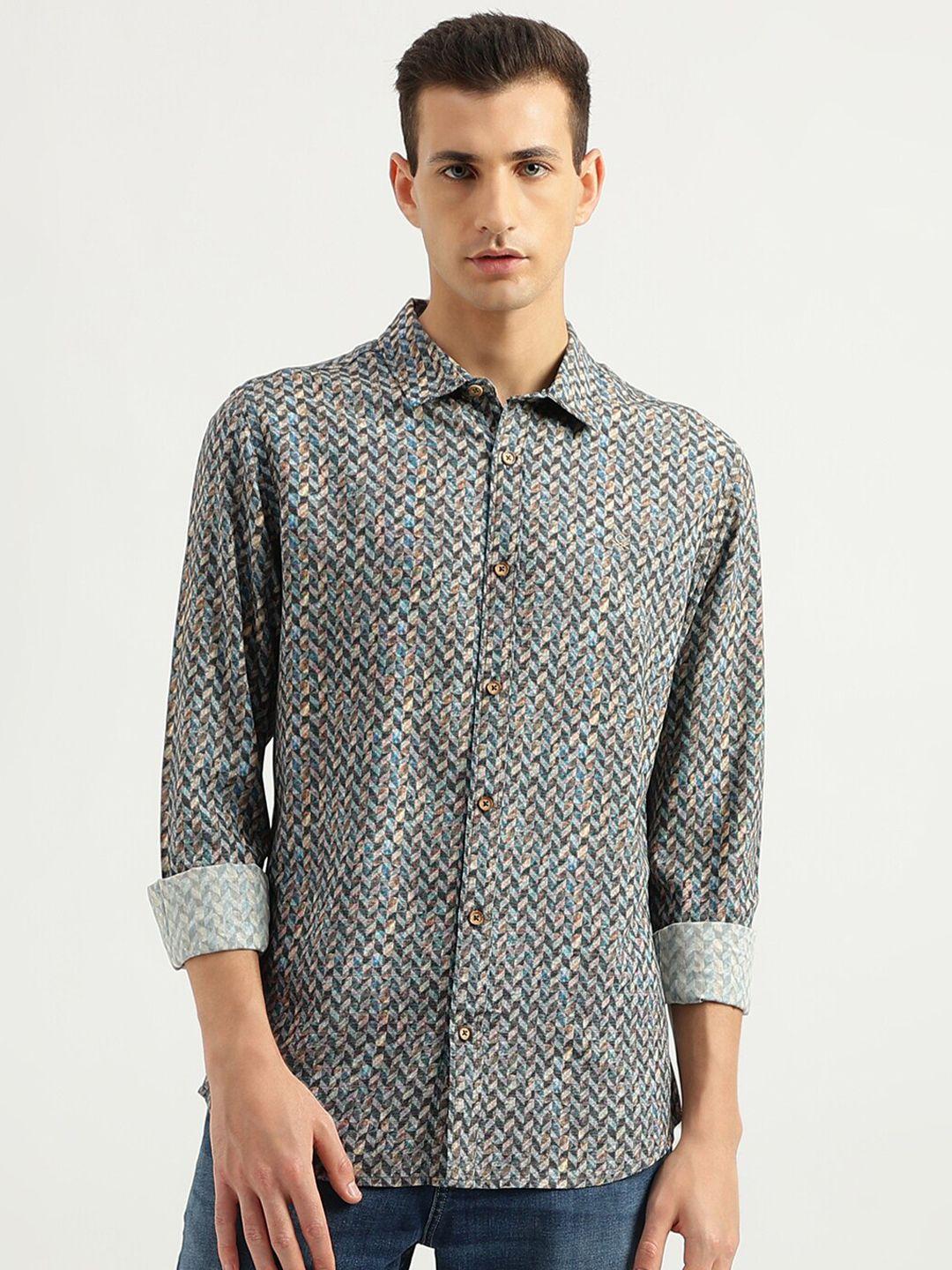 united colors of benetton geometric printed slim fit opaque casual shirt