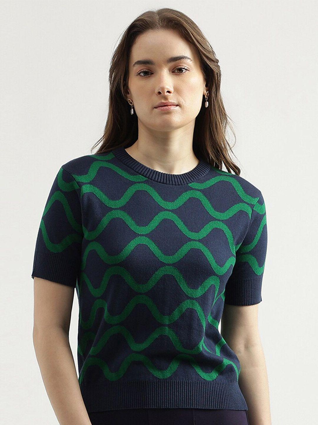 united colors of benetton geometric self design cotton pullover