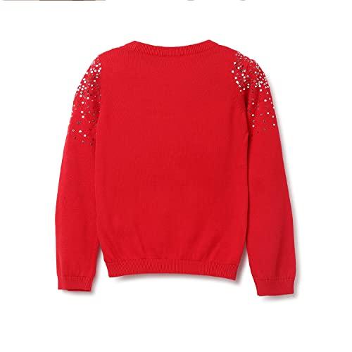 united colors of benetton girl's cotton round neck sweater (22a1tric00pgi015_red_4-5 years)