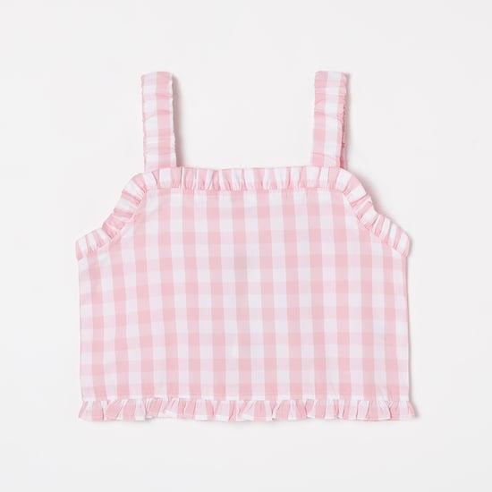 united colors of benetton girls checked ruffle detail top