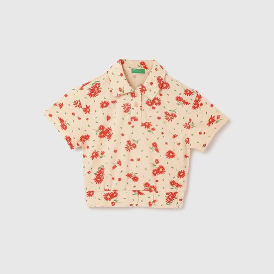 united colors of benetton girls floral printed collared top